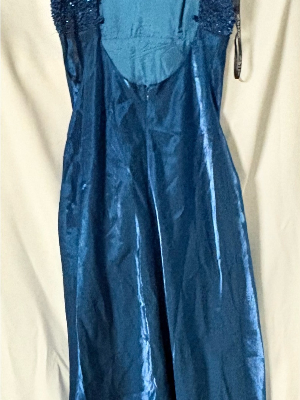 Betsy & Adam Teal Blue Sequin Halter Evening Gown - Picture 5 of 7
